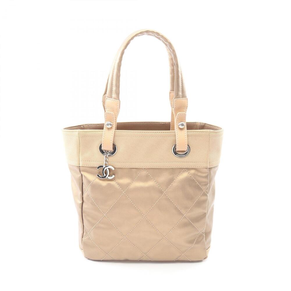 Chanel Paris Biarritz Tote Bag Canvas Leather Gold Beige Tones